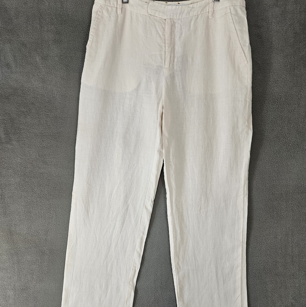 Noa Noa Womens Large 100% Linen  Trousers Pants Powder Pink Janet Straight Fit